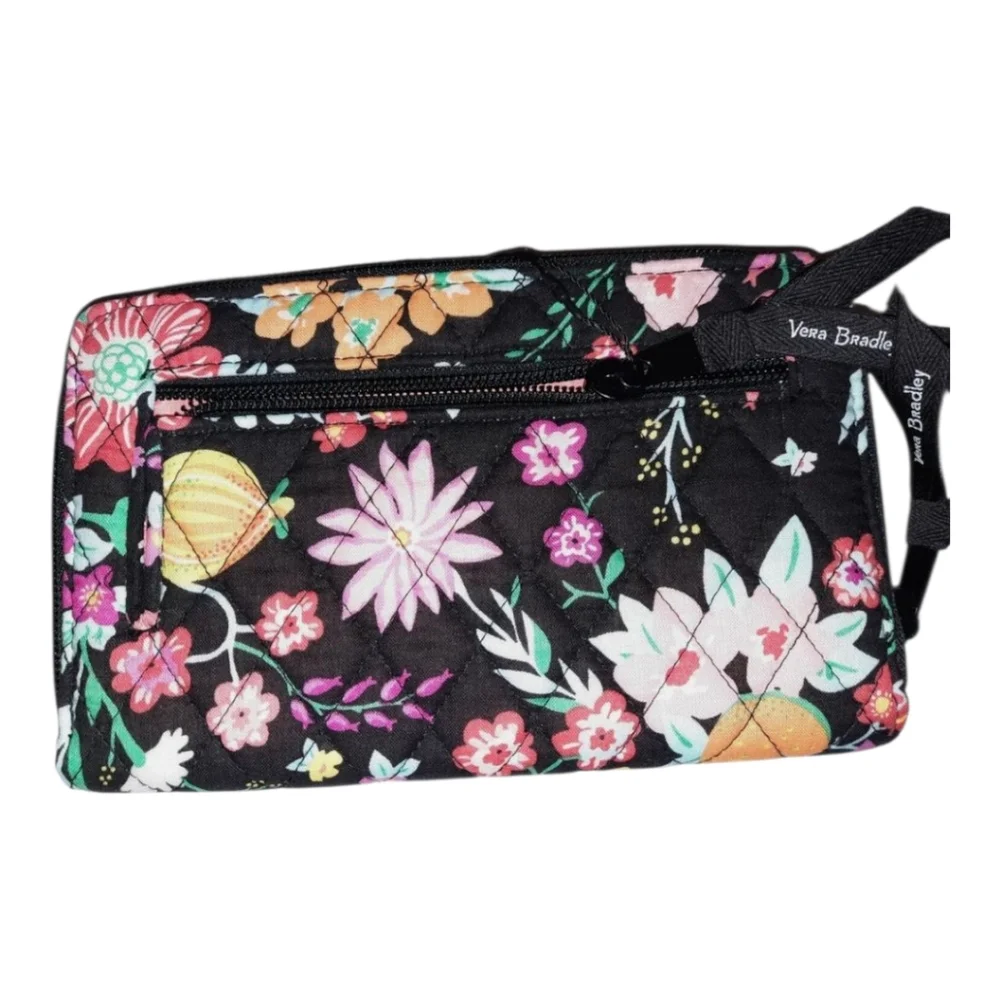 Vera Bradley RFID Turn Lock Wallet in TANGERINE TWIST‎ Black Floral New - Picture 9 of 9